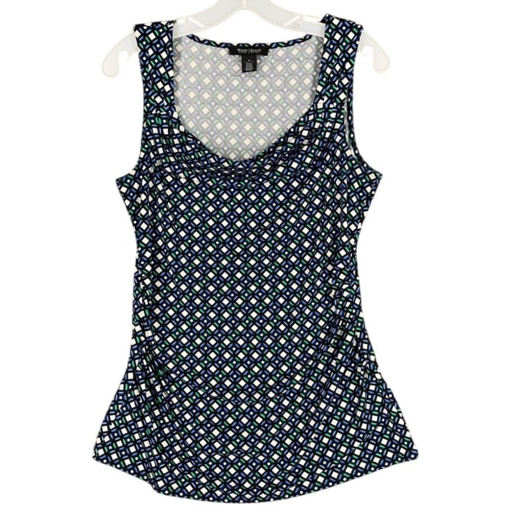 White House Black Market Sleeveless Blouse Size M Stretch Office Chic Geometric